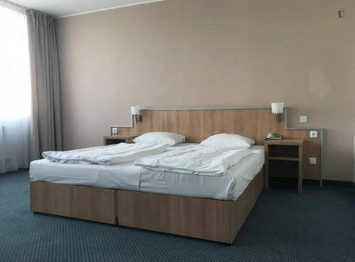 Bed in an ensuite twin bedroom, in a hotel near Přírodní park Košíře-Motol - Gallery - 36