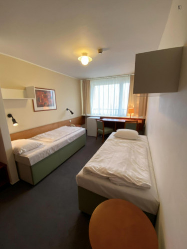Bed in an ensuite twin bedroom, in a hotel near Přírodní park Košíře-Motol - Gallery - 4