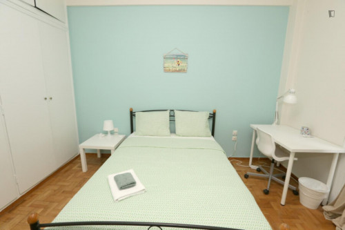 Snug double ensuite bedroom with balcony in a 3-Bedroom apartment, in Pangrati area
