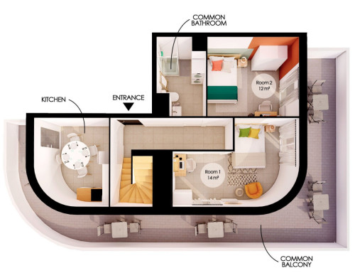 Majestic 136 m² duplex in coliving in Villeurbanne