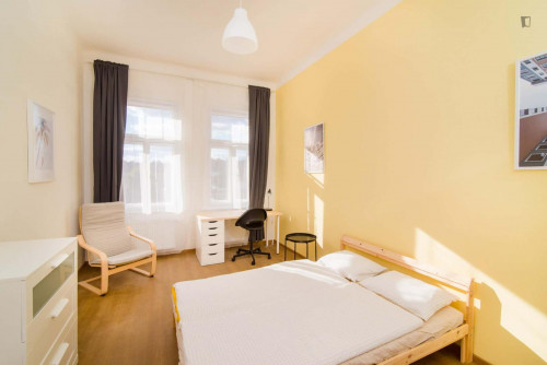 Sunny double bedroom in the well-linked Prague 2 district