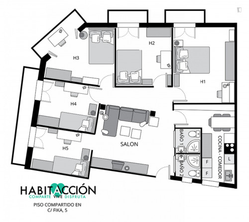 Really neat double bedroom in a 5-bedroom flat, near the Casco Viejo metro - Gallery - 2