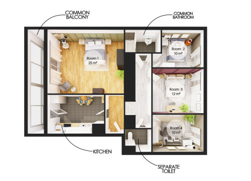 Spacious 86 m² apartment for rent in coliving in Bègles