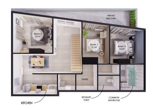 Splendid 116 m² apartment for rent in coliving setup in the Ginko district in Bordeaux