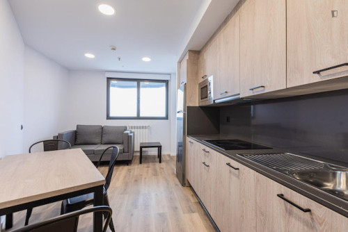 Bed in a twin bedroom with kitchen near Doctor Morales Park