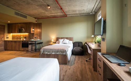 Double bed in cozy studio in in Esplugues de Llobregat