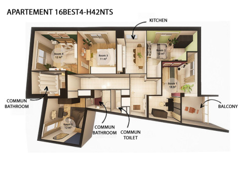 Beautiful 89 m² apartment for rent in coliving in Nantes