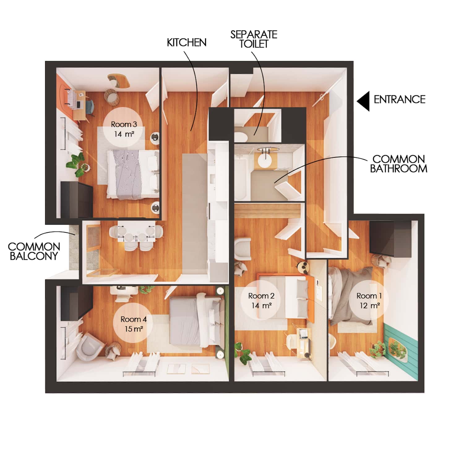  Contemporary 14 M² Room For Rent In Coliving  -  Contemporary 14 m² room for rent in coliving  - Gallery -  3