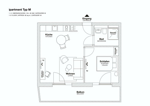 Studio Apartment mit Balkon | M