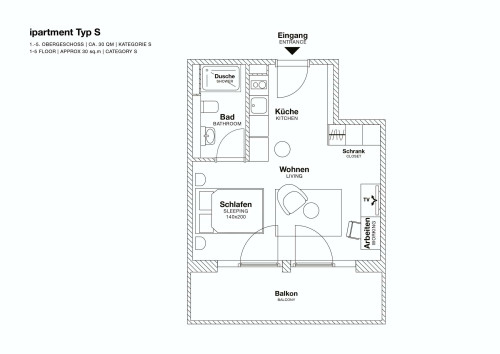 Studio Apartment mit Balkon | S