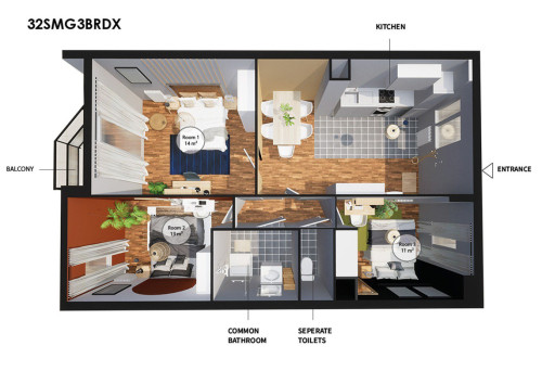 Beautiful 68 m² coliving apartment for rent in Bordeaux