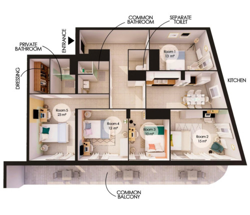 Vast 100 m² apartment in coliving in Villeurbanne
