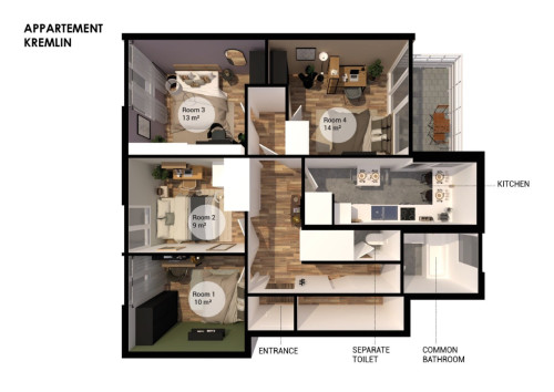 Charming 76 m² apartment for rent in coliving in Kremlin-Bicêtre