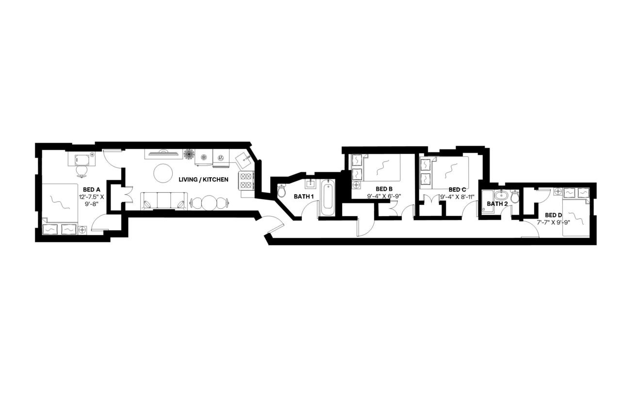 #425: Bedford-Stuyvesant - Twin Bedroom 3D - 3