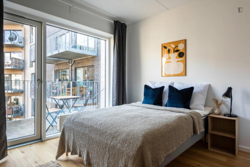 Charming double bedroom with a balcony, in Holmene