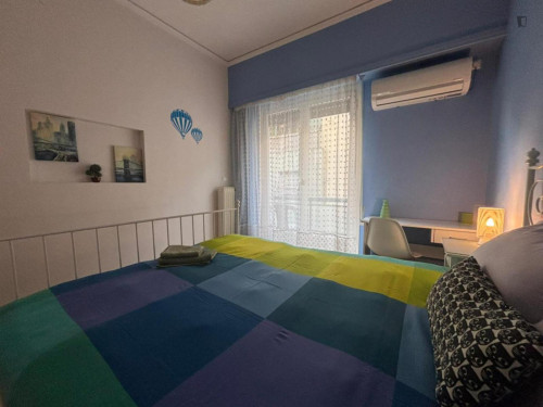 Exciting Double Bedroom with a balcony close to Biktṓria Metro