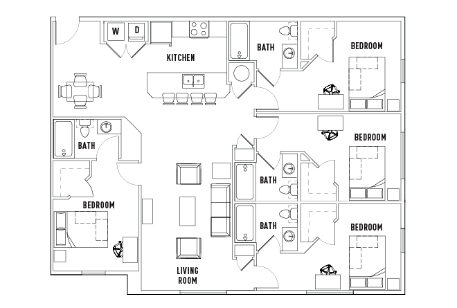 4 Bed - 4 Bath A - Kent State University Apartments | University Edge - Gallery - 1