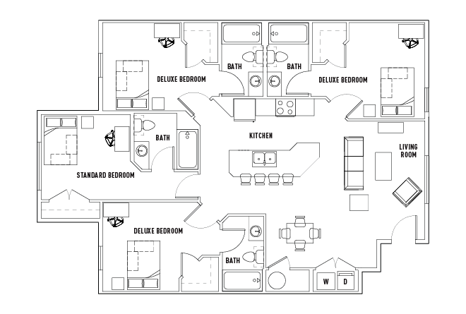4 Bed - 4 Bath B - Kent State University Apartments | University Edge - Gallery - 1