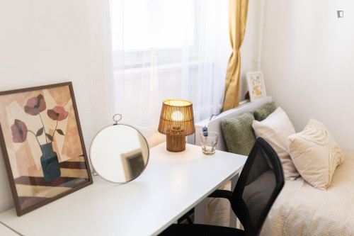 Bed in a pleasant twin bedroom, in District VII.