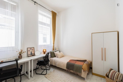 Bed in a pleasant twin bedroom, in District VII.