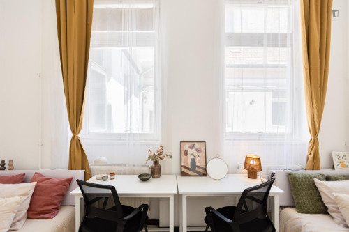 Bed in a pleasant twin bedroom, in District VII.