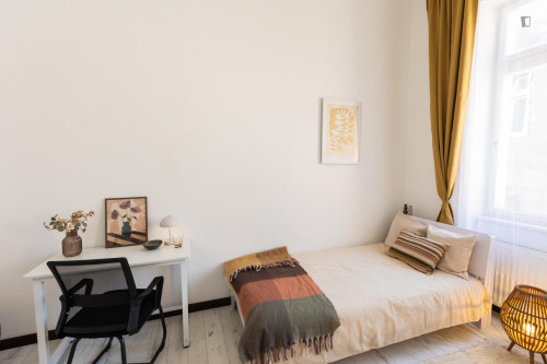 Bed in a welcoming twin bedroom, in District VII