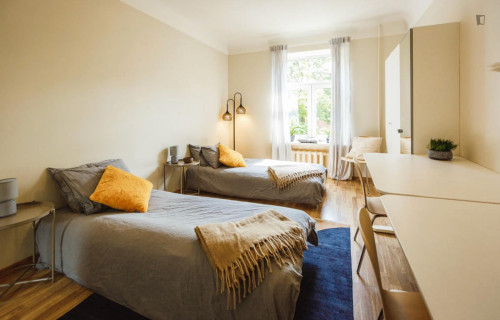 Bed in twin bedroom near Budapest-Keleti station