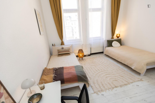 Bed in alluring twin bedroom near Budapest-Keleti station