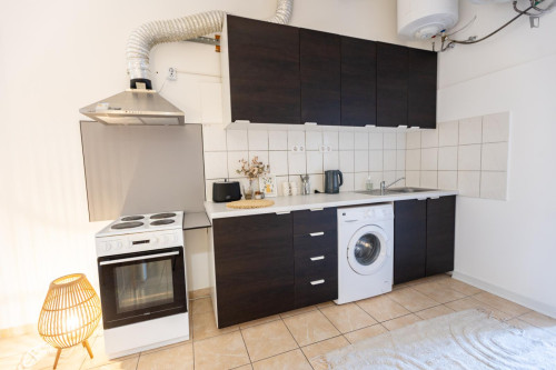 Bed in neat twin bedroom near Keleti pályaudvar metro station