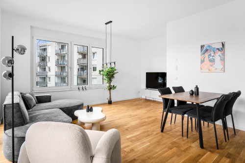 Design 3-Room Apartment ART DECÓ I Terrace I Family-friendly I next to Mercedes & US Army I Kitchen I Home Office