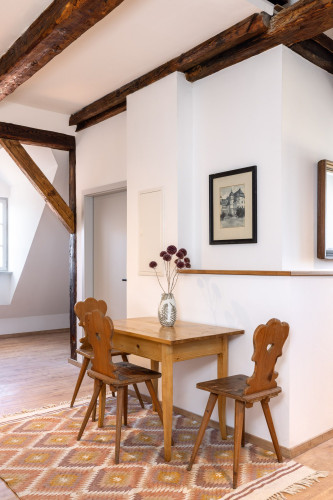 Above the rooftops: first occupancy, maisonette (up to 4 pers.), contract with extension option, fully furnished, super central, old town, price includes 7% VAT