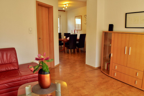 Elegantly furnished apartment with southwest balcony and shared garden terrace