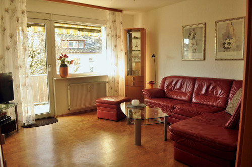 Elegantly furnished apartment with southwest balcony and shared garden terrace