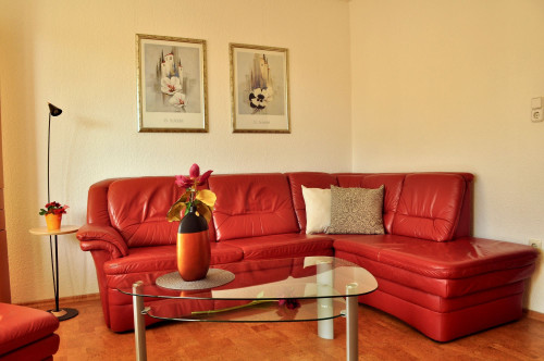 Elegantly furnished apartment with southwest balcony and shared garden terrace