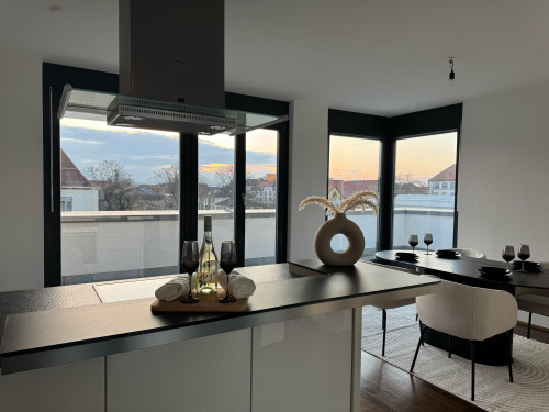 Luxurious, fully equipped 120 m² penthouse with 360° panoramic views, Manhattan feel, near Frankfurt.