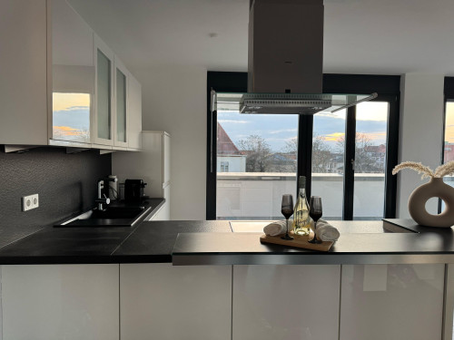 Luxurious, fully equipped 120 m² penthouse with 360° panoramic views, Manhattan feel, near Frankfurt.