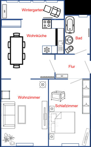 Perfect loft in Wuppertal, 2 rooms + living kitchen and wintergarden