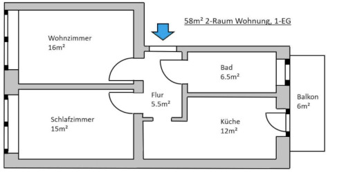 2room apartment with balcony in quiet location