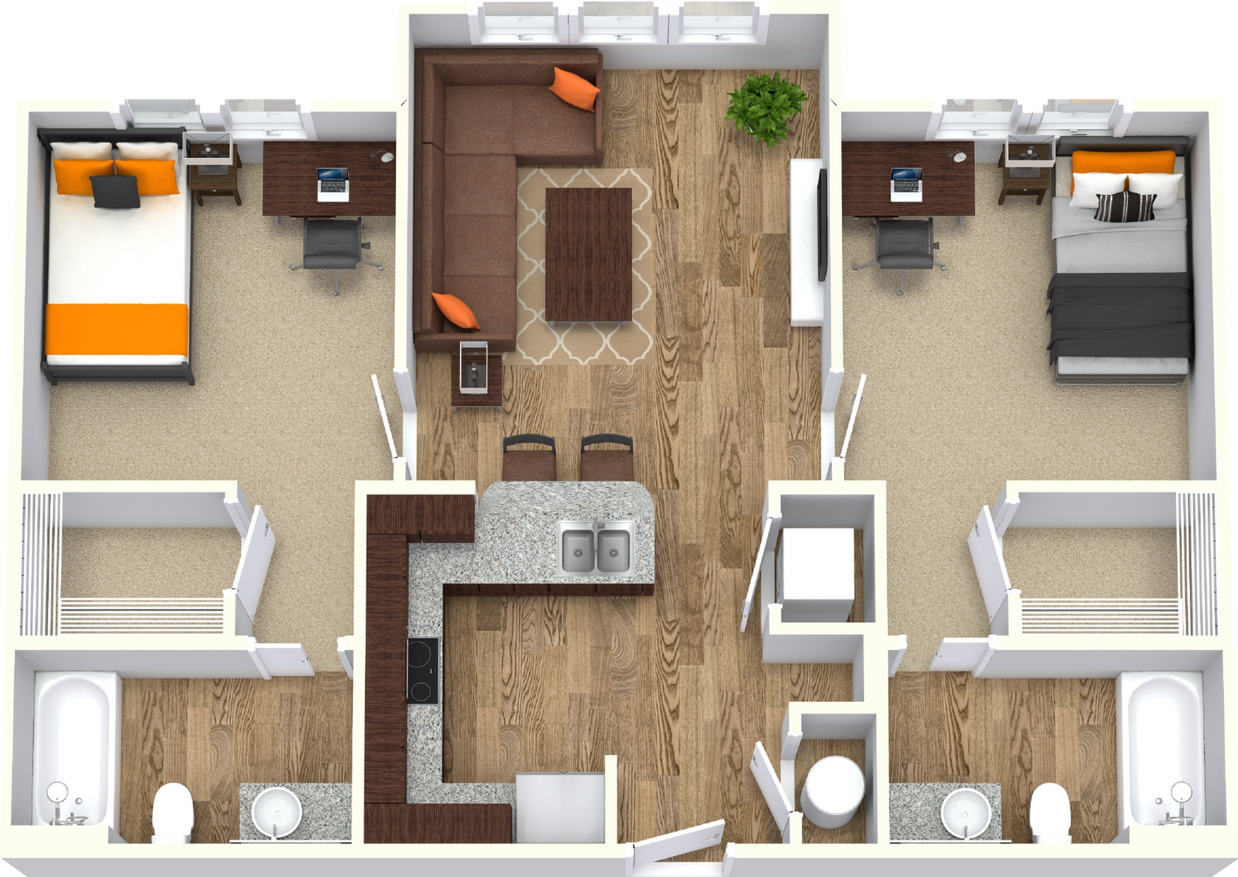  2 Bed - 2 Bath  -  University Walk | Student Housing  - Gallery -  1