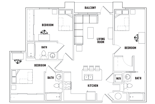  3 Bed - 3 Bath With Balcony  -  University Walk | Student Housing  - Gallery -  2