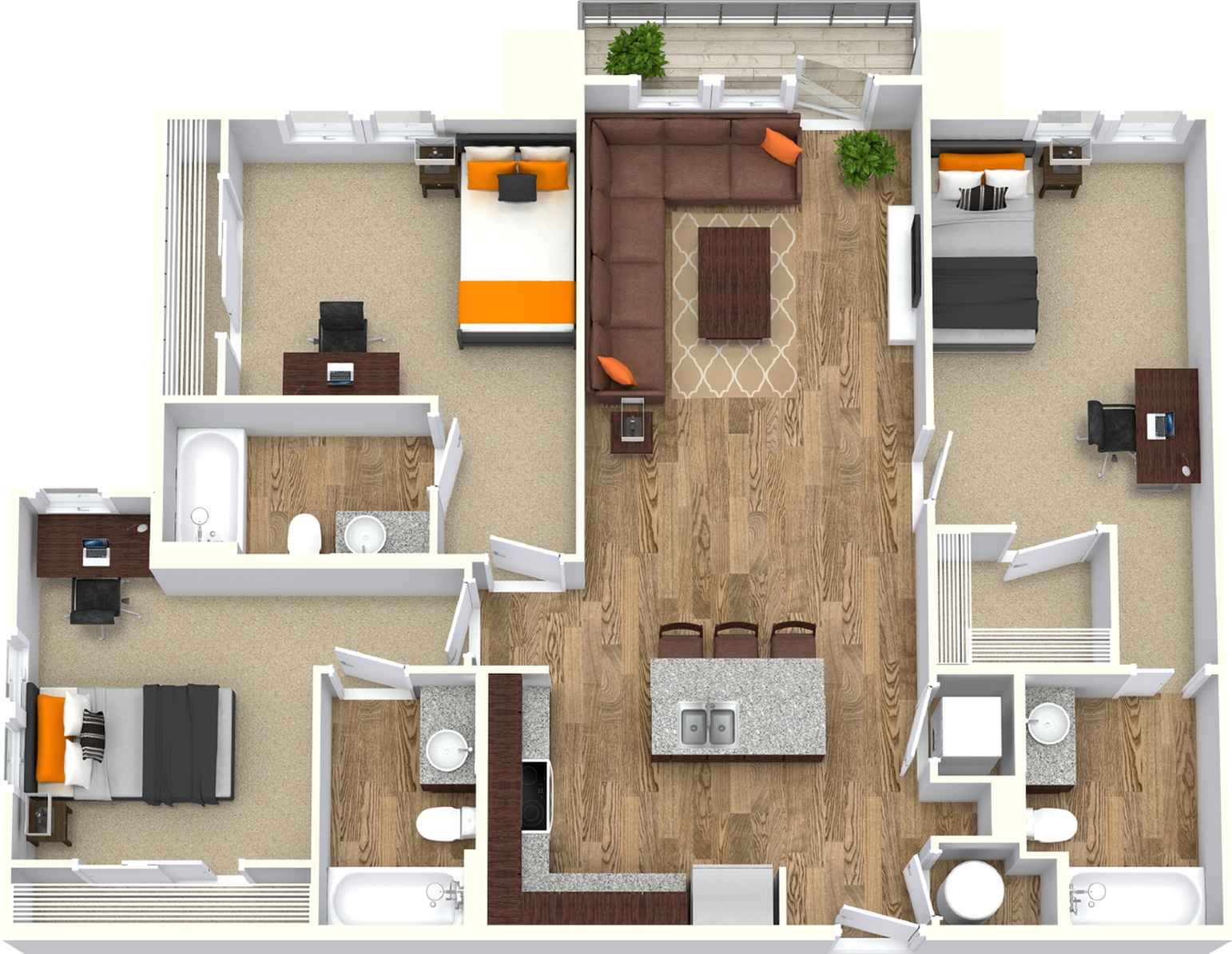  3 Bed - 3 Bath With Balcony  -  University Walk | Student Housing  - Gallery -  1