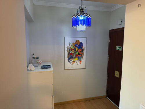 Bright bedroom with balcony next to the metro