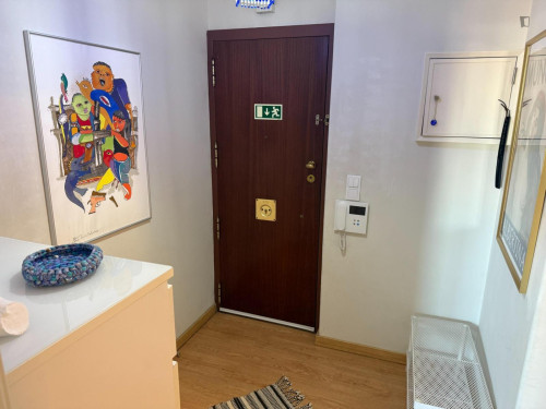 Bright bedroom with balcony next to the metro