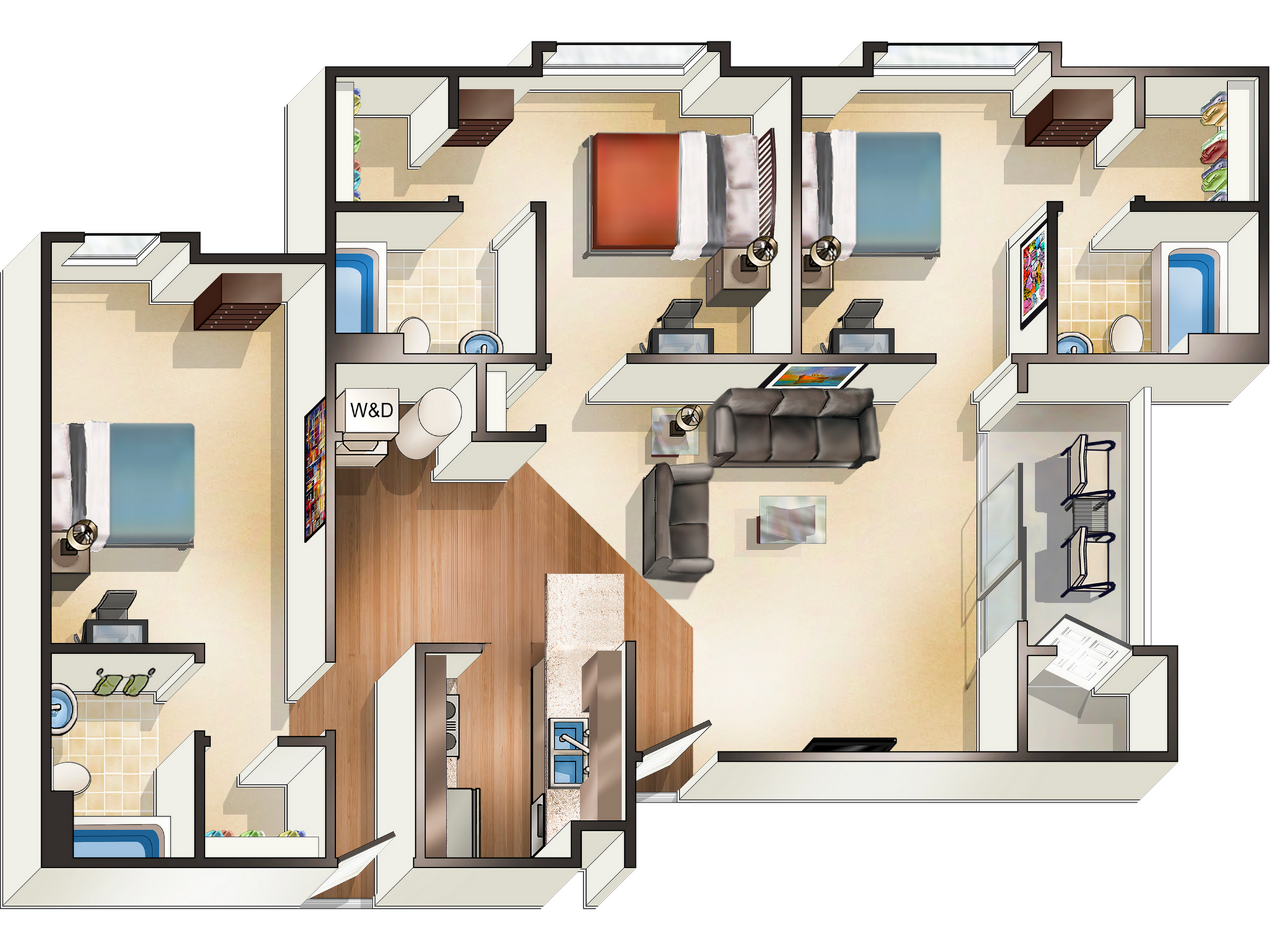  The Prescott Deluxe - 3x3  -  The Hangout | Student Housing  - Gallery -  1