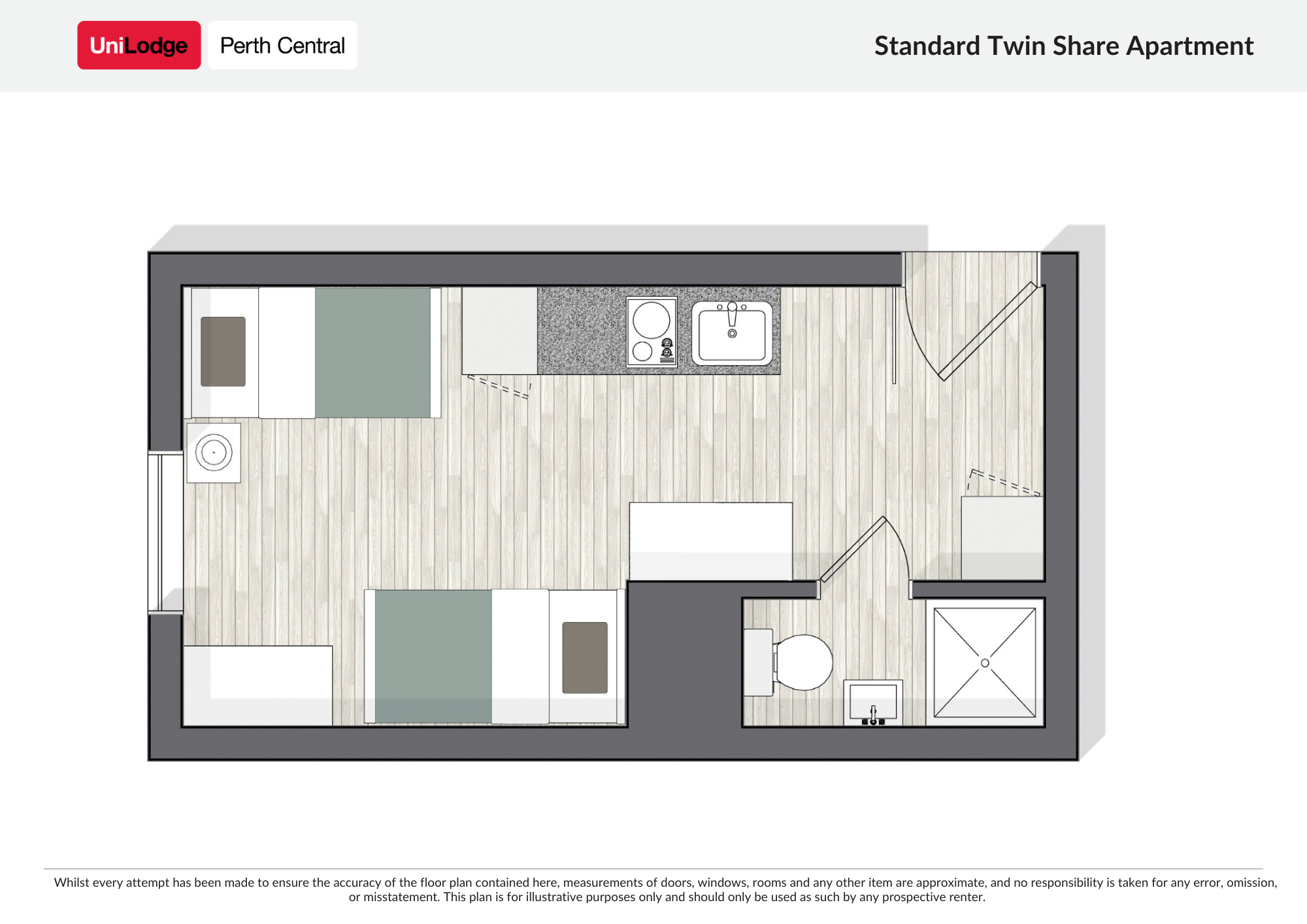  Standard Twin Bed Studio High Floor  -  UniLodge Perth Central  - Gallery -  6