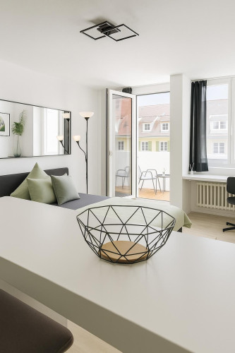 Stylish modern fully-furnished single room apartment with balcony and open kitchen in Neuhausen for 2 tenants