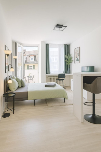 Stylish modern fully-furnished single room apartment with balcony and open kitchen in Neuhausen for 2 tenants