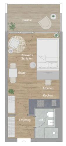 Erstbezug nach Sanierung: Möbliertes Studioapartment mit großer Terrasse in bester Lage