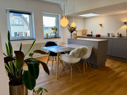 Design maisonette in Düsseldorf Oberkassel – home office with Rhine view