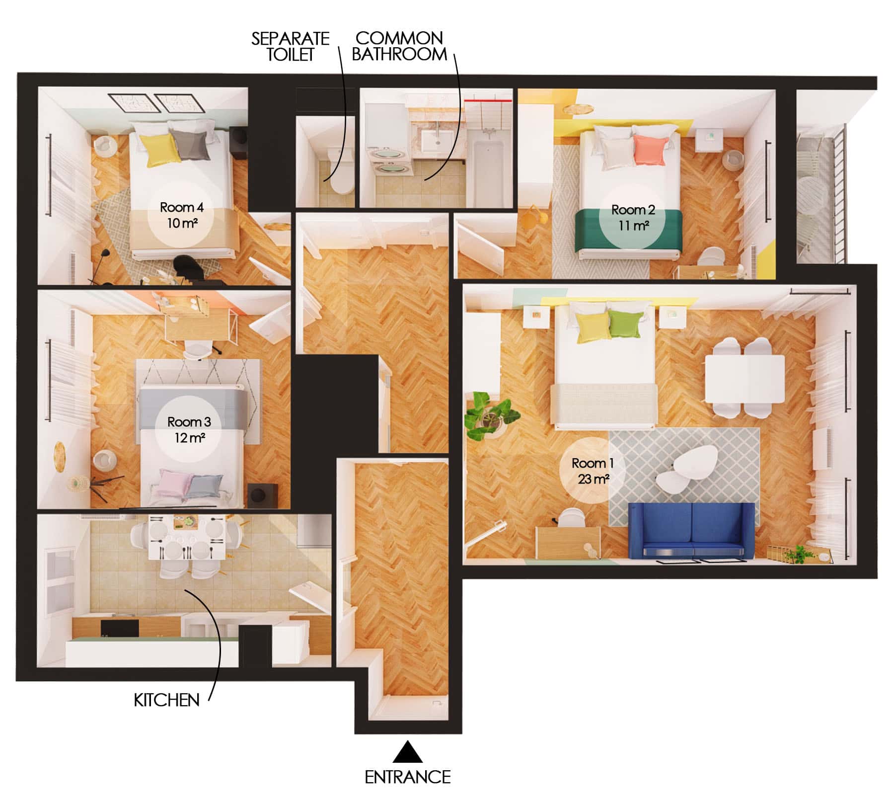  Single Room  -  Large 11 m² bedroom  - Gallery -  3